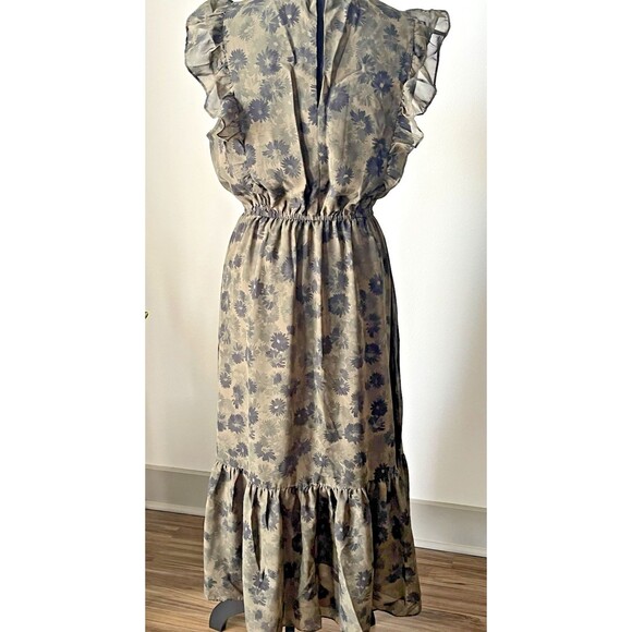 Steve Madden Women's Olive Floral Smocked-Neck Flutter Sleeve Maxi Dress Size L - Picture 2 of 12